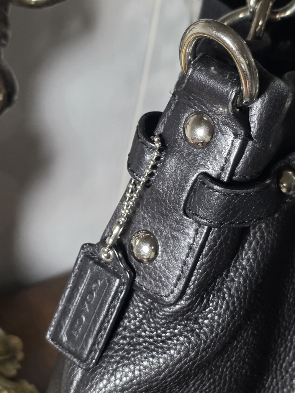 Coach Brook Black Leather Hobo Bag with Chain Accents - Picture 4 of 14